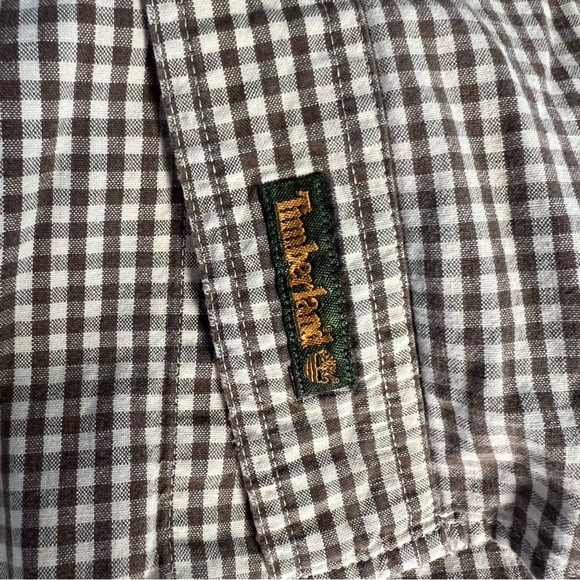 Timberland Brown and White long-sleeve button-down cotton shirt Men’s Medium - Picture 2 of 8